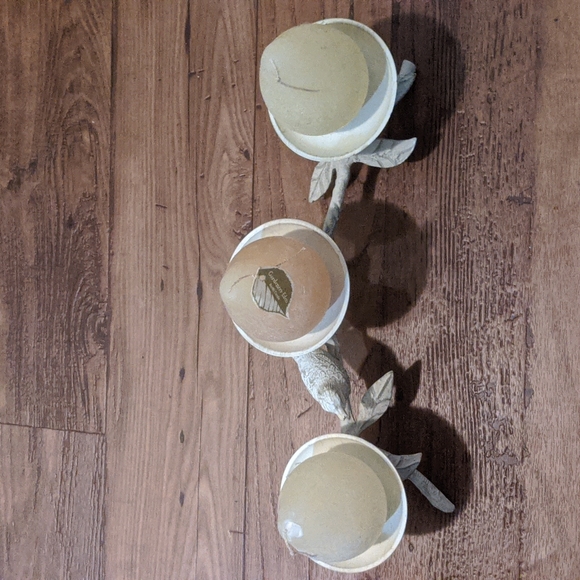 Candle Stand Whitewashed Bird  w/3 Pear Designed Candles - Picture 4 of 12